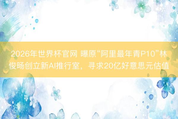 2026年世界杯官网 曝原“阿里最年青P10”林俊旸创立新AI推行室，寻求20亿好意思元估值