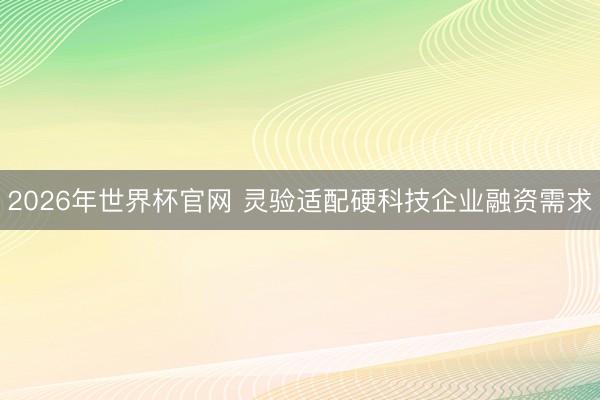 2026年世界杯官网 灵验适配硬科技企业融资需求
