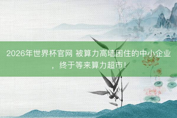 2026年世界杯官网 被算力高墙困住的中小企业，终于等来算力超市！